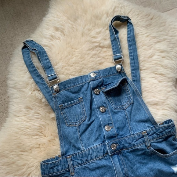 Forever 21 Overalls Cut Off Short Denim Jeans Medium M - Picture 3 of 8